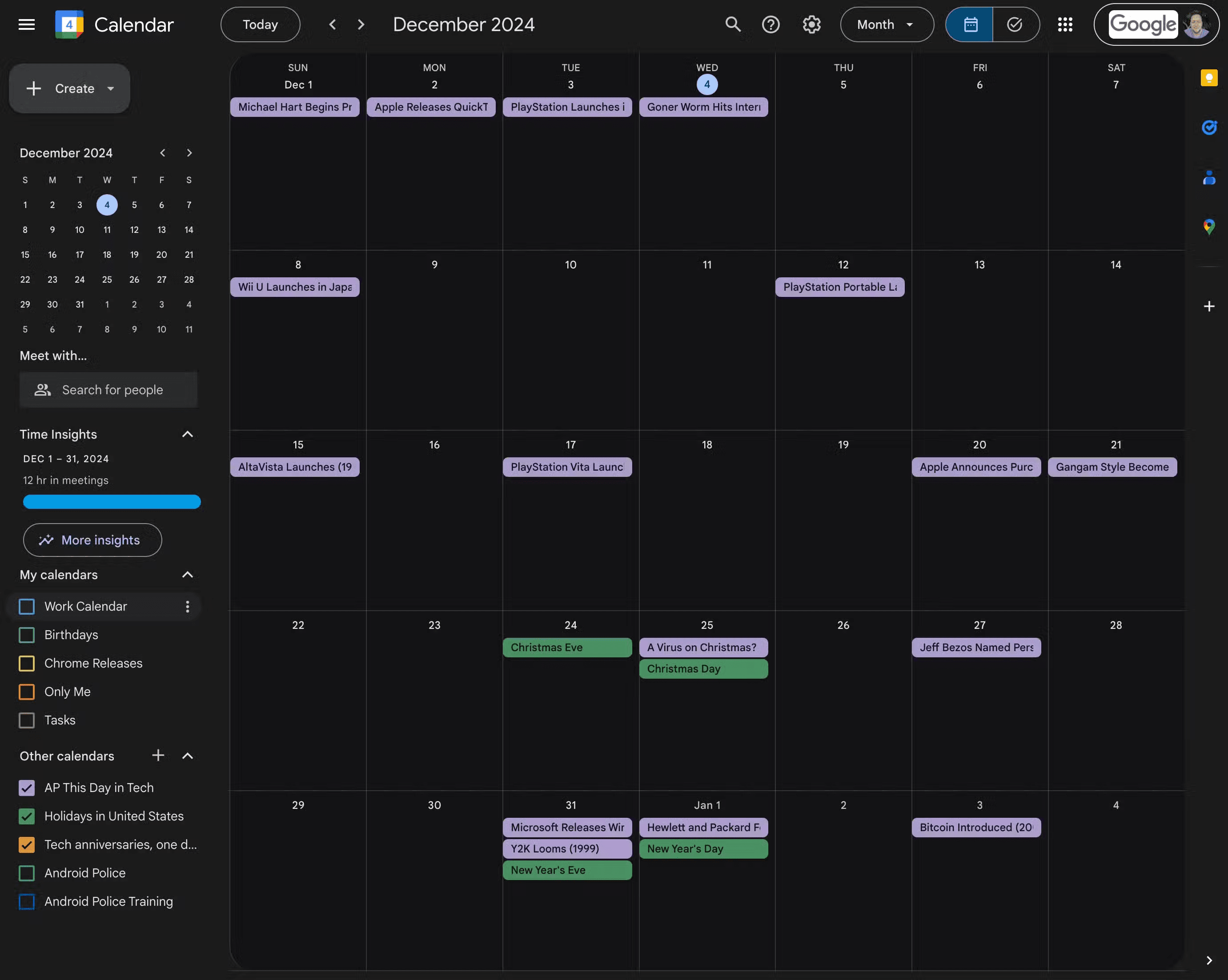 A calendar app crowded with back-to-back meetings
