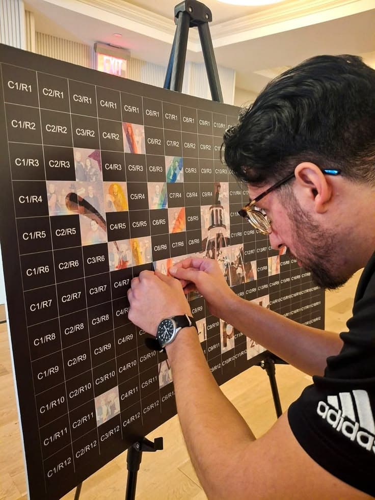 A participant assembling a collaborative visual puzzle