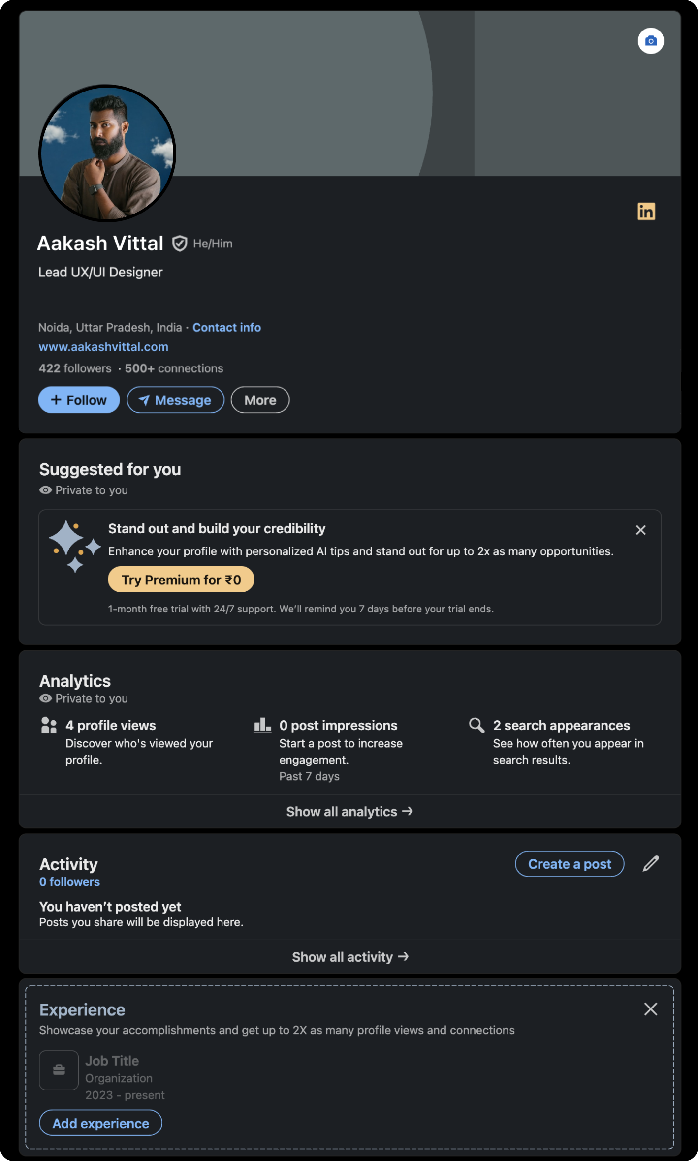 LinkedIn Profile Before