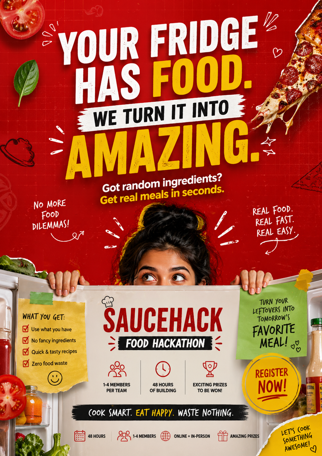 SAUCEHACK - Your Fridge Has Food. Your Brain Has No Ideas. Fix That. hackathon challenge preview